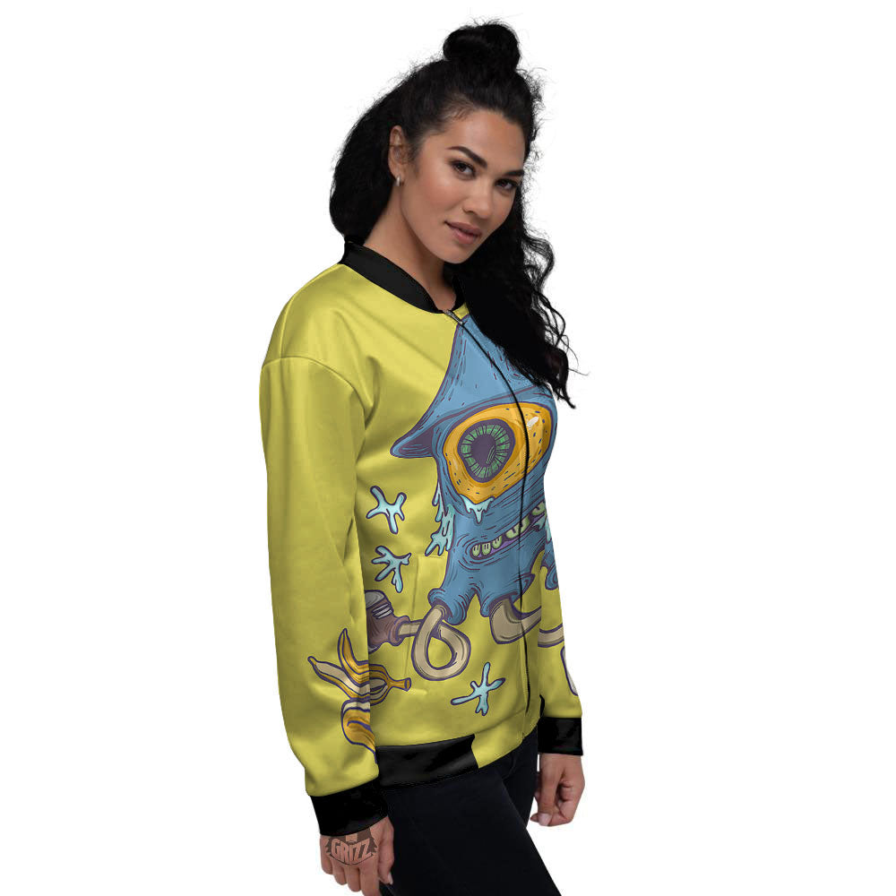 Monster Graffiti Characters Print Women's Bomber Jacket-grizzshop