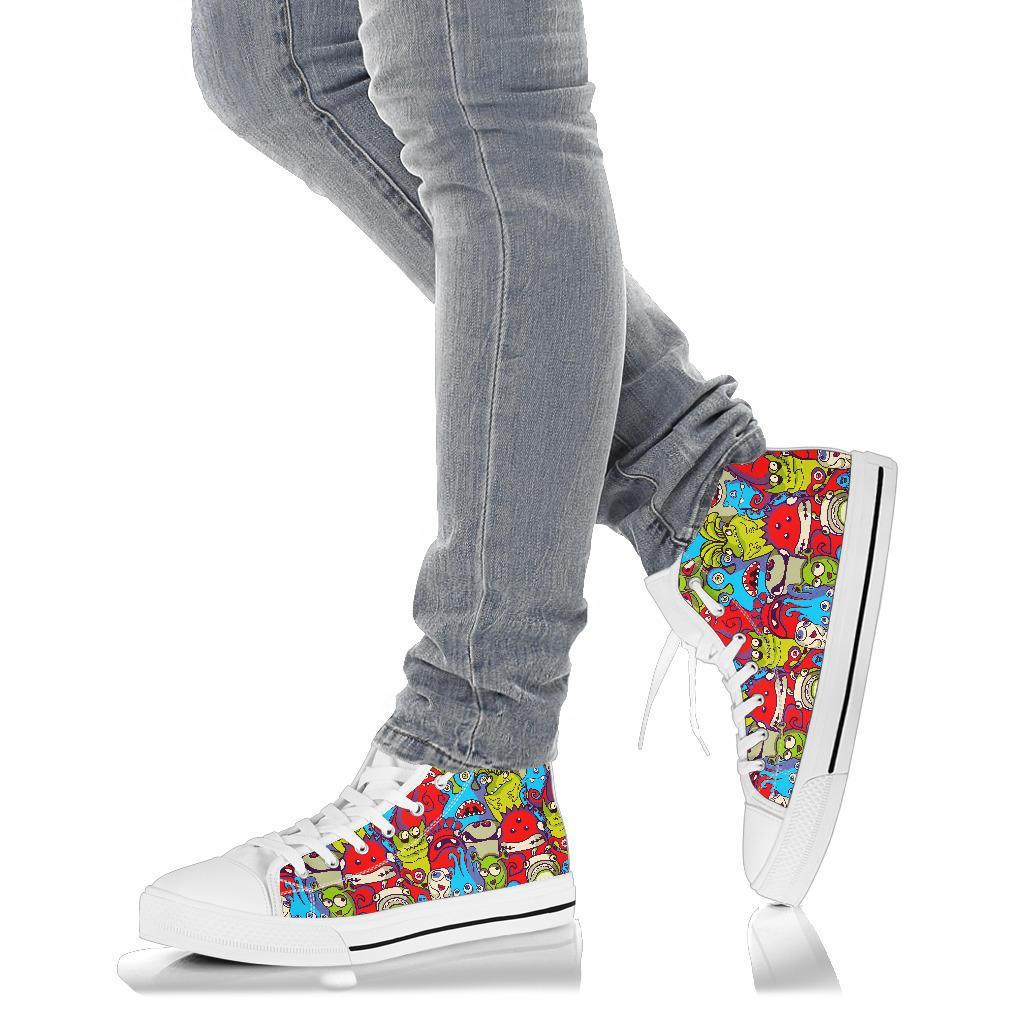 Monster Pattern Print Men Women's High Top Shoes-grizzshop