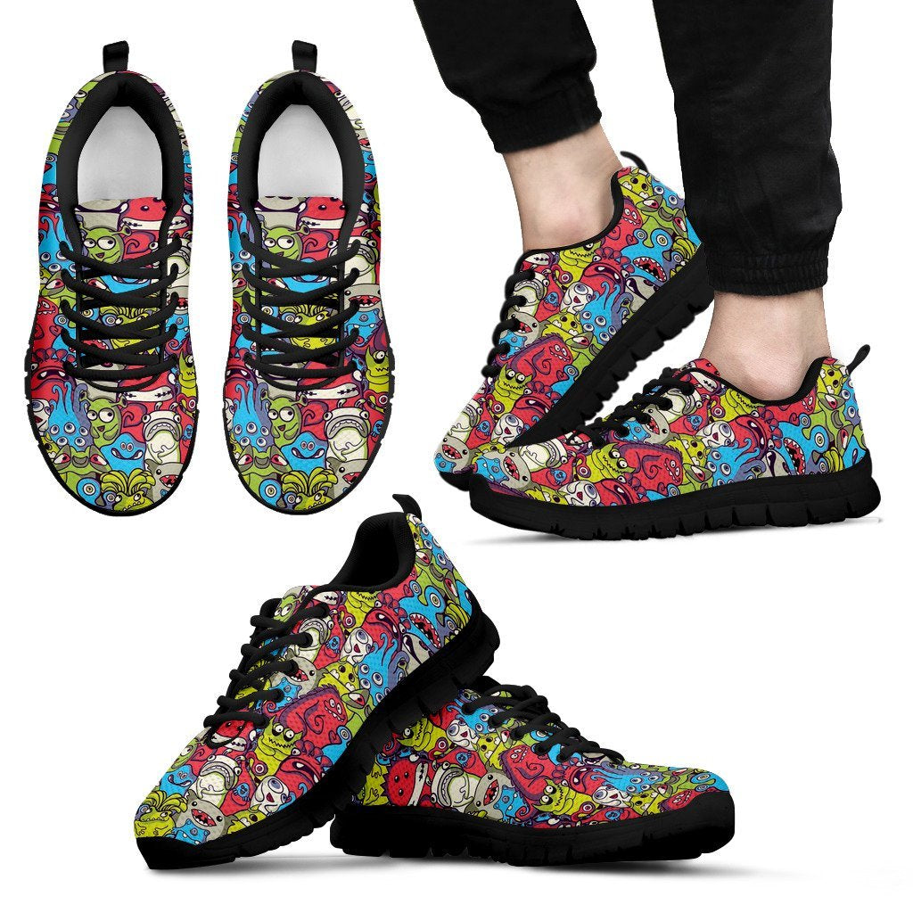Monster Pattern Print Black Sneaker Shoes For Men Women-grizzshop