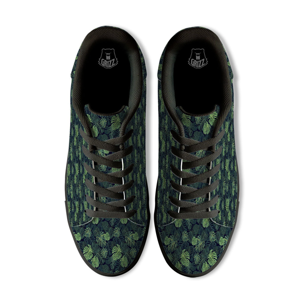 Monstera Green Tropical Print Pattern Black Low Top Sneakers-grizzshop