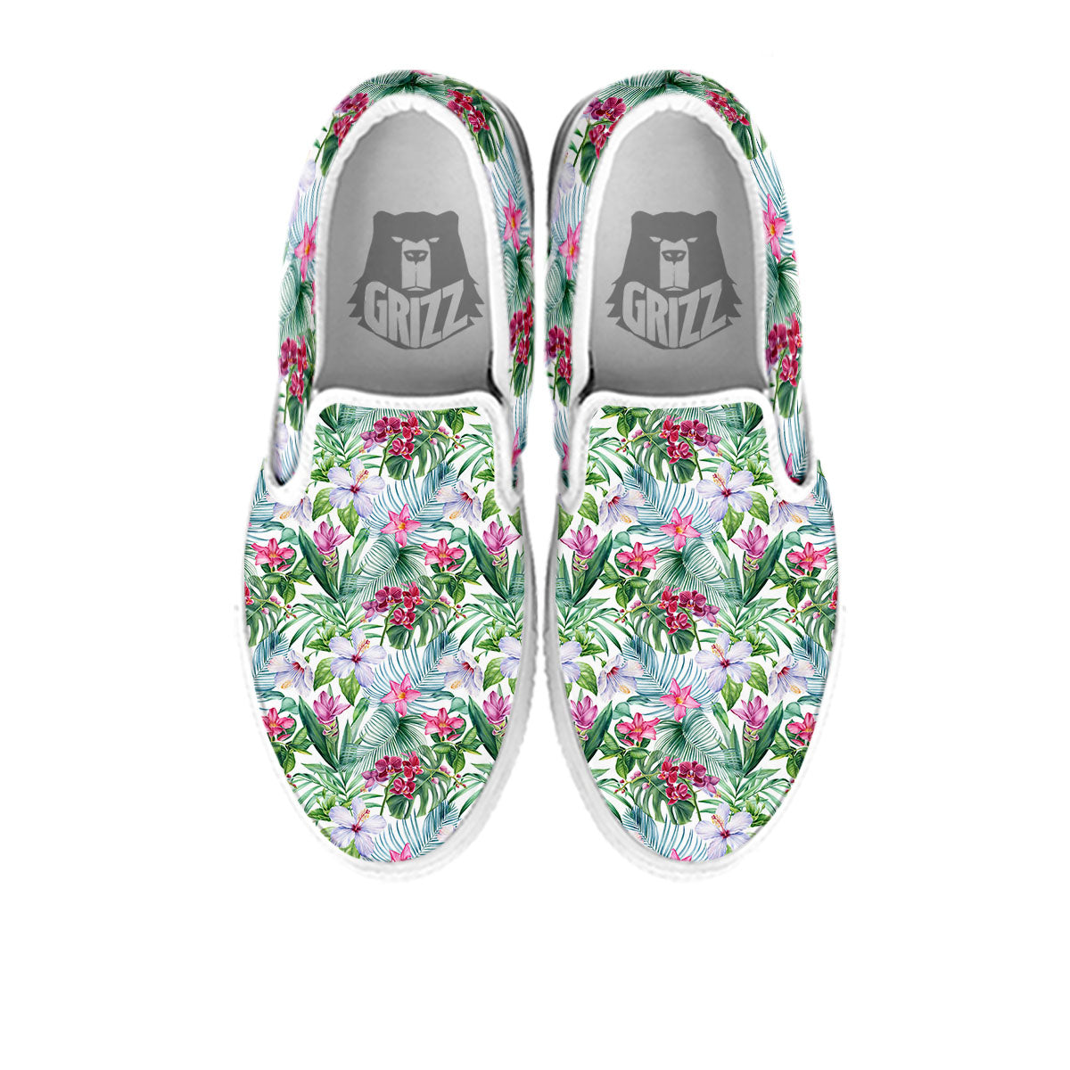 Monstera Hawaii Hibiscus Print Pattern White Slip On Shoes-grizzshop