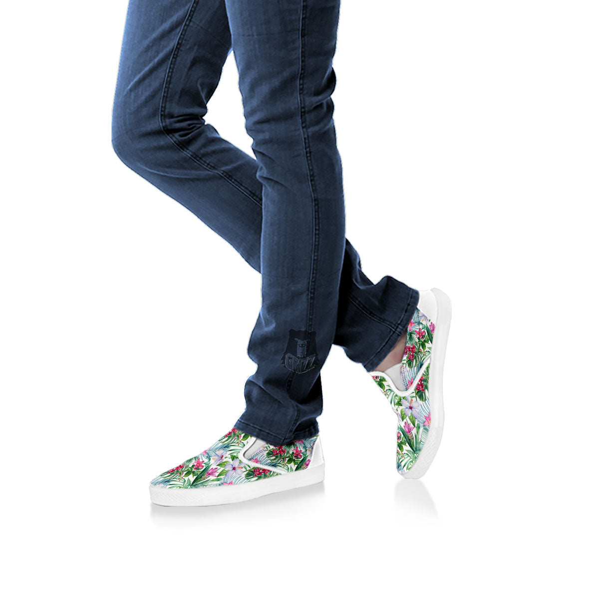 Monstera Hawaii Hibiscus Print Pattern White Slip On Shoes-grizzshop