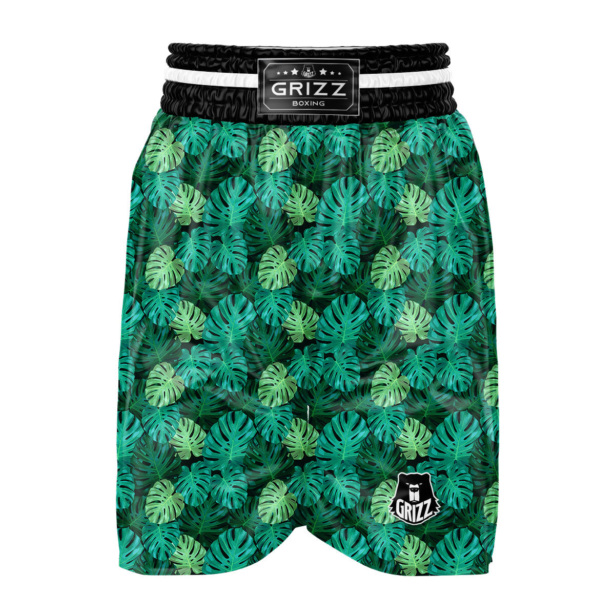 Monstera Leaf Green Print Boxing Shorts-grizzshop