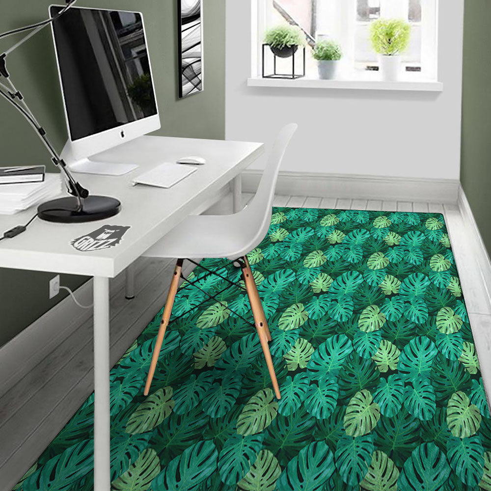 Monstera Leaf Green Print Floor Mat-grizzshop