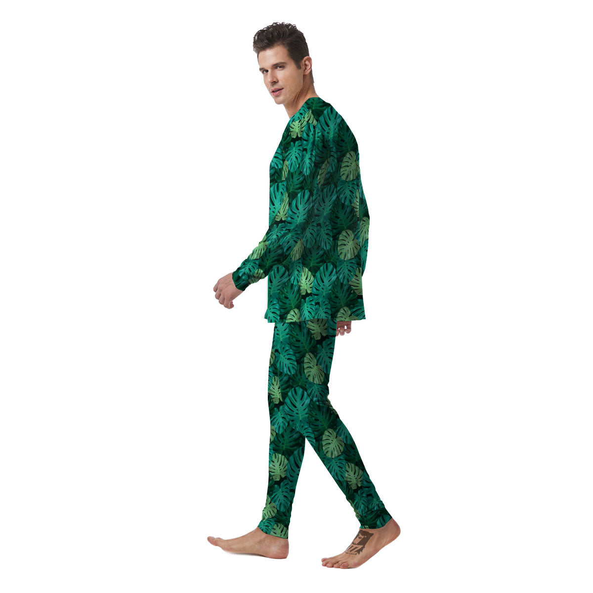 Monstera Leaf Green Print Men's Pajamas-grizzshop