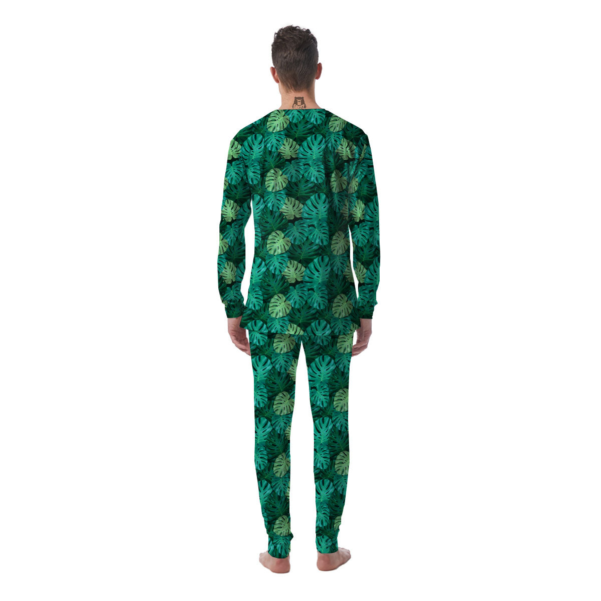 Monstera Leaf Green Print Men's Pajamas-grizzshop