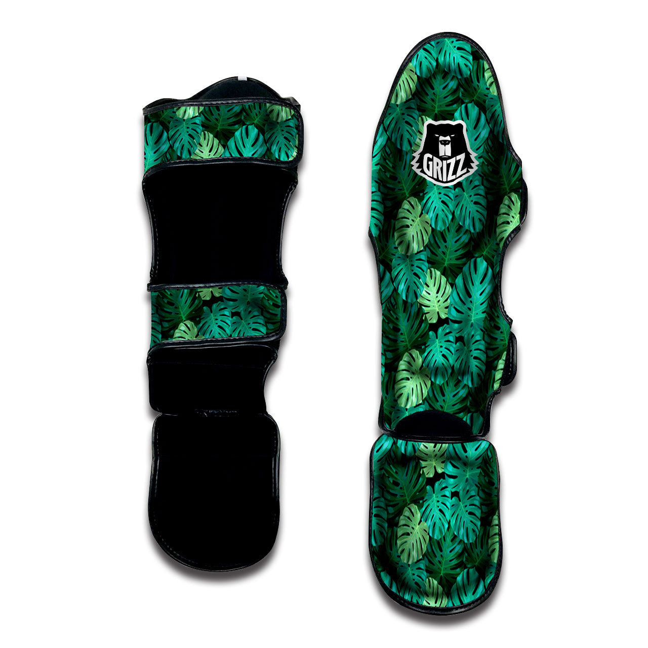Monstera Leaf Green Print Muay Thai Shin Guards-grizzshop