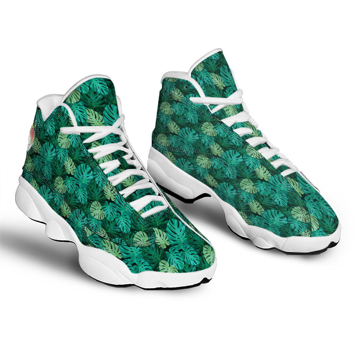Monstera Leaf Green Print White Basketball Shoes-grizzshop