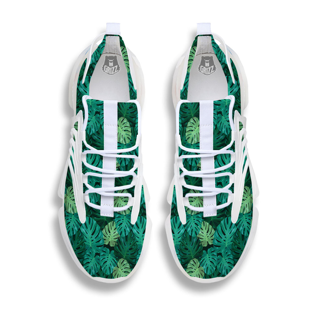 Monstera Leaf Green Print White Gym Shoes-grizzshop