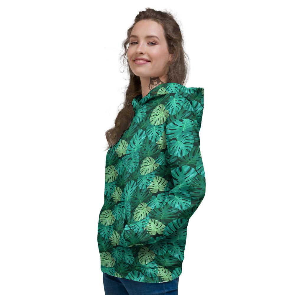Monstera Leaf Green Print Women's Hoodie-grizzshop