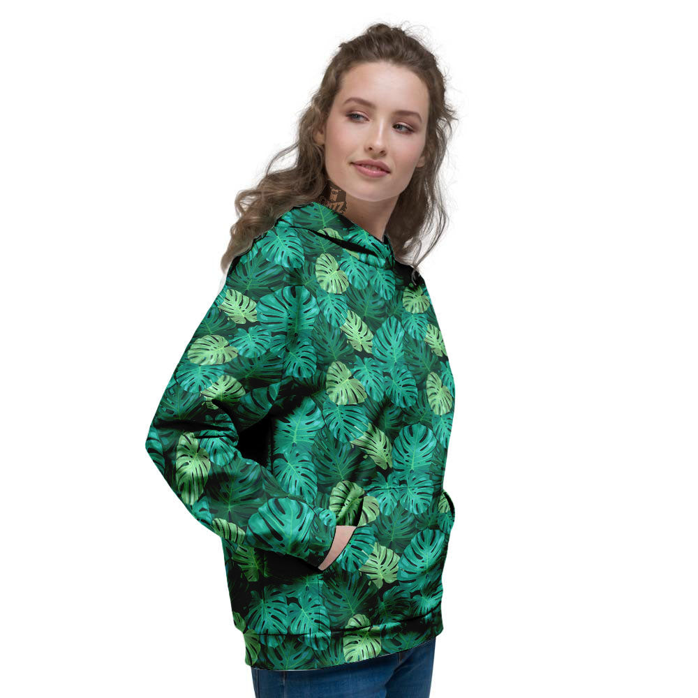 Monstera Leaf Green Print Women's Hoodie-grizzshop