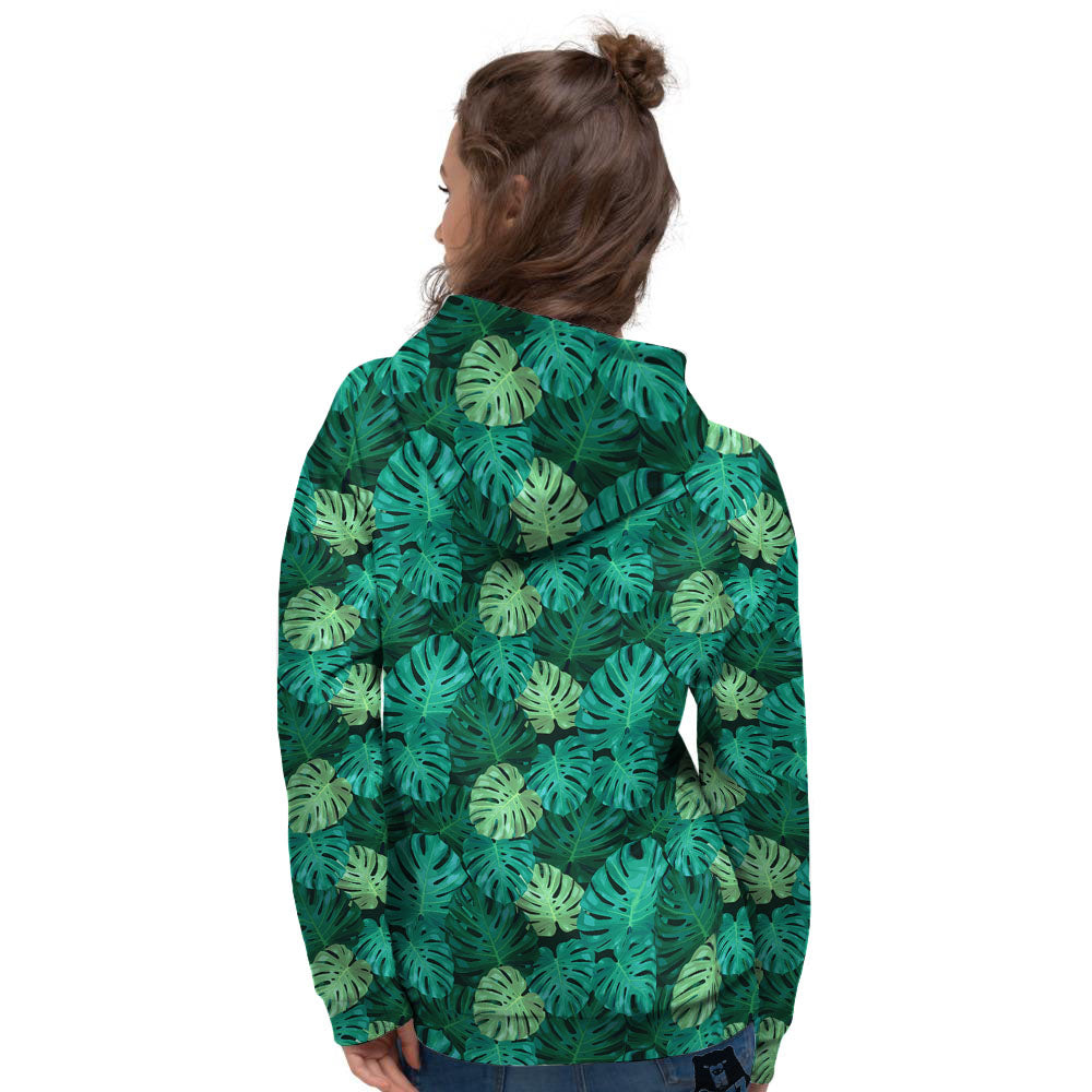 Monstera Leaf Green Print Women's Hoodie-grizzshop