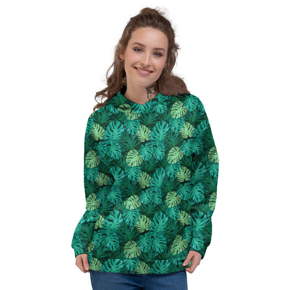 Monstera Leaf Green Print Women's Hoodie-grizzshop