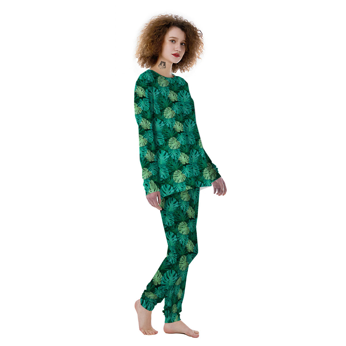 Monstera Leaf Green Print Women's Pajamas-grizzshop
