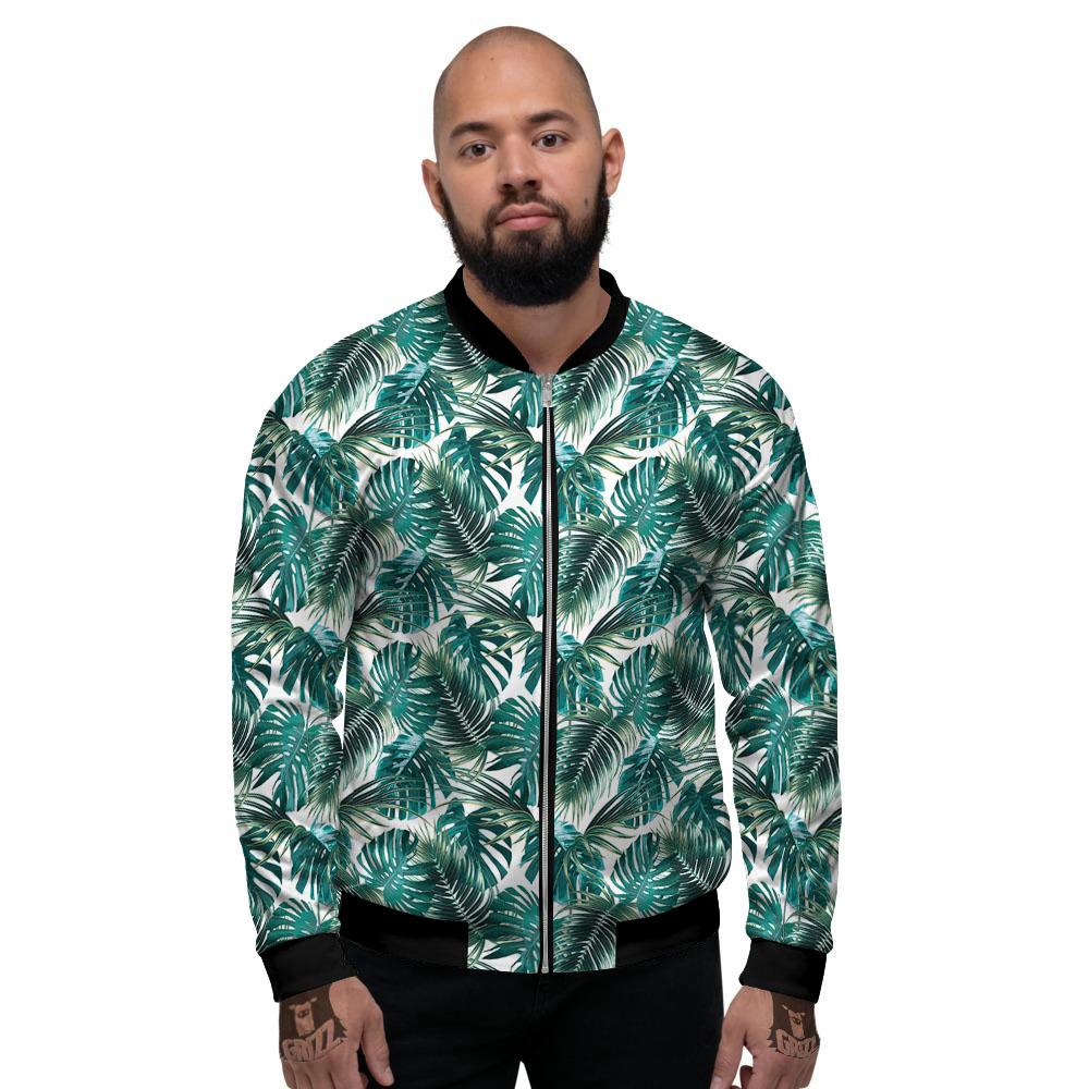 Monstera Leaves Palm Print Pattern Men's Bomber Jacket-grizzshop