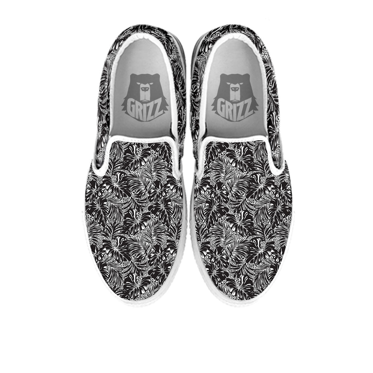 Monstera White And Black Print Pattern White Slip On Shoes-grizzshop