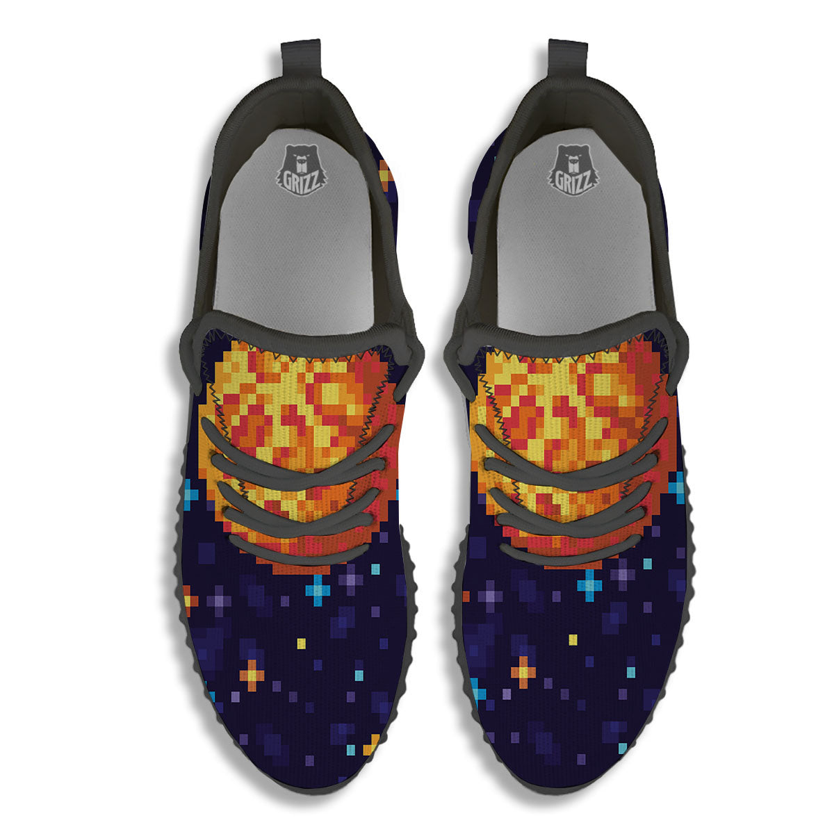 Moon 8-Bit Pixel Print Black Walking Shoes-grizzshop