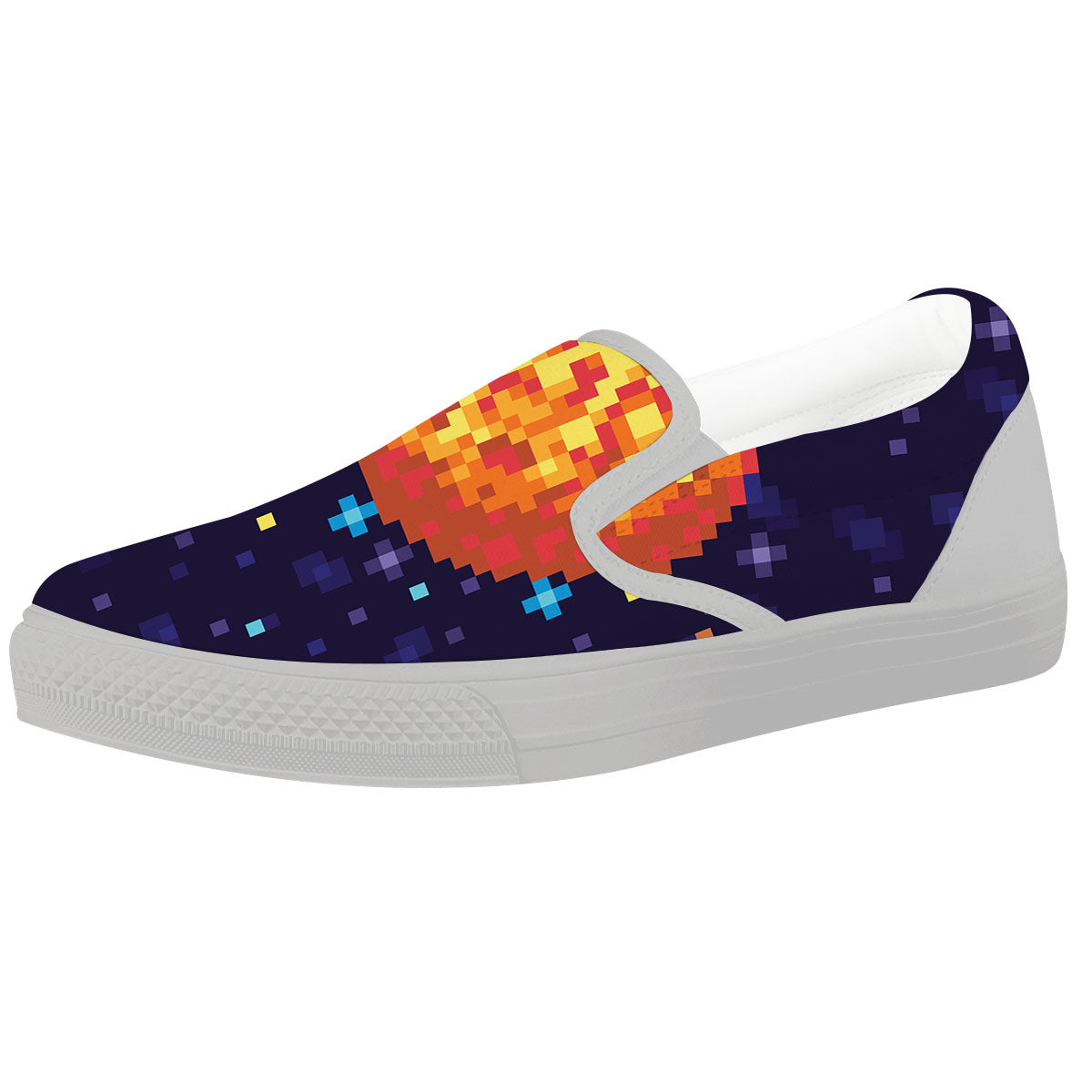 Moon 8-Bit Pixel Print White Slip On Shoes-grizzshop