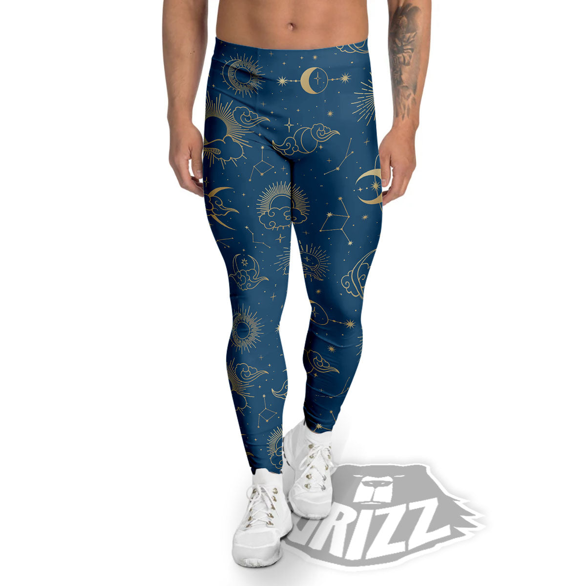 Moon And Blue Sun Print Pattern Men's Leggings-grizzshop