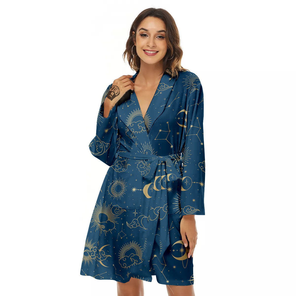 Moon And Blue Sun Print Pattern Women's Robe-grizzshop