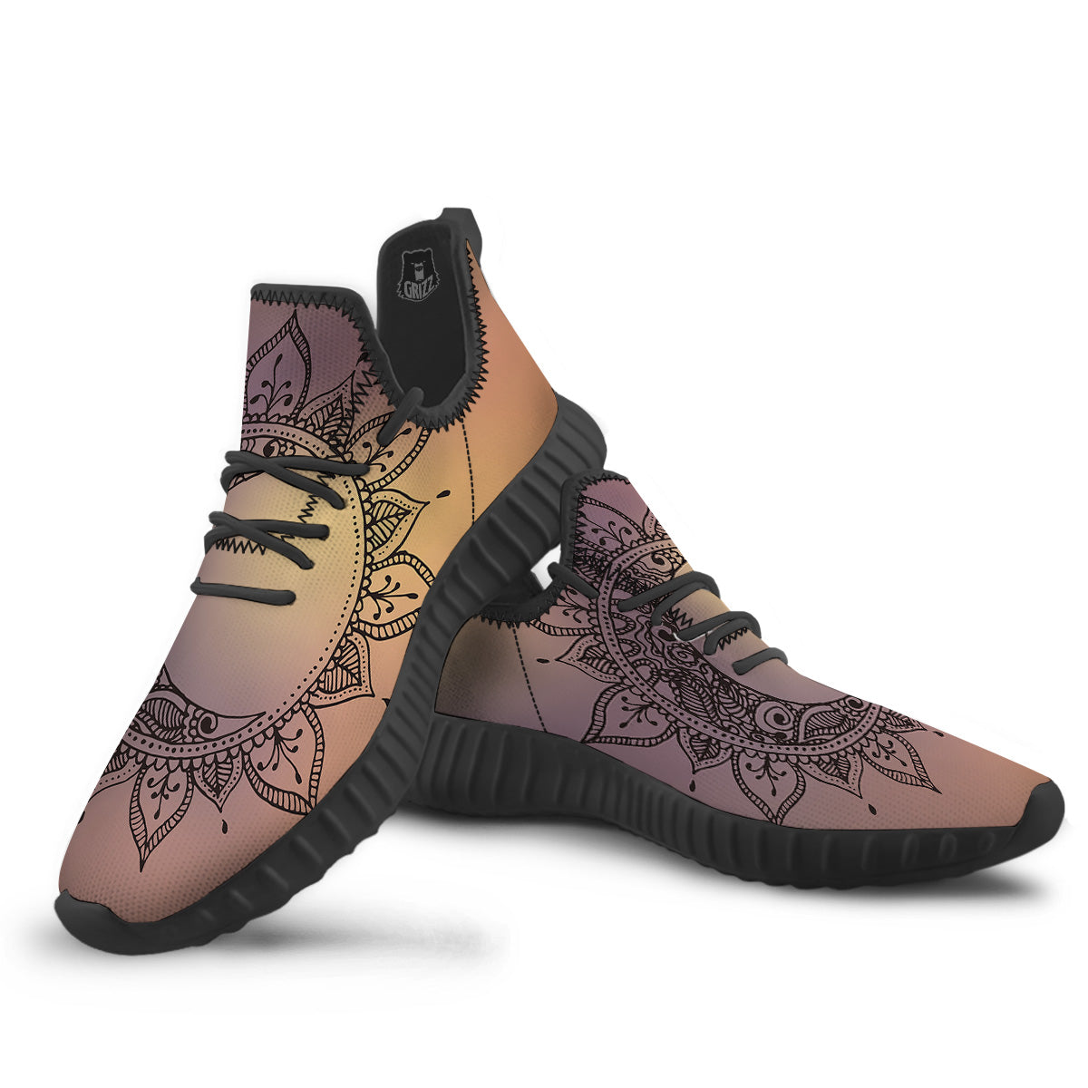 Moon And Bohemian Sun Print Black Walking Shoes-grizzshop