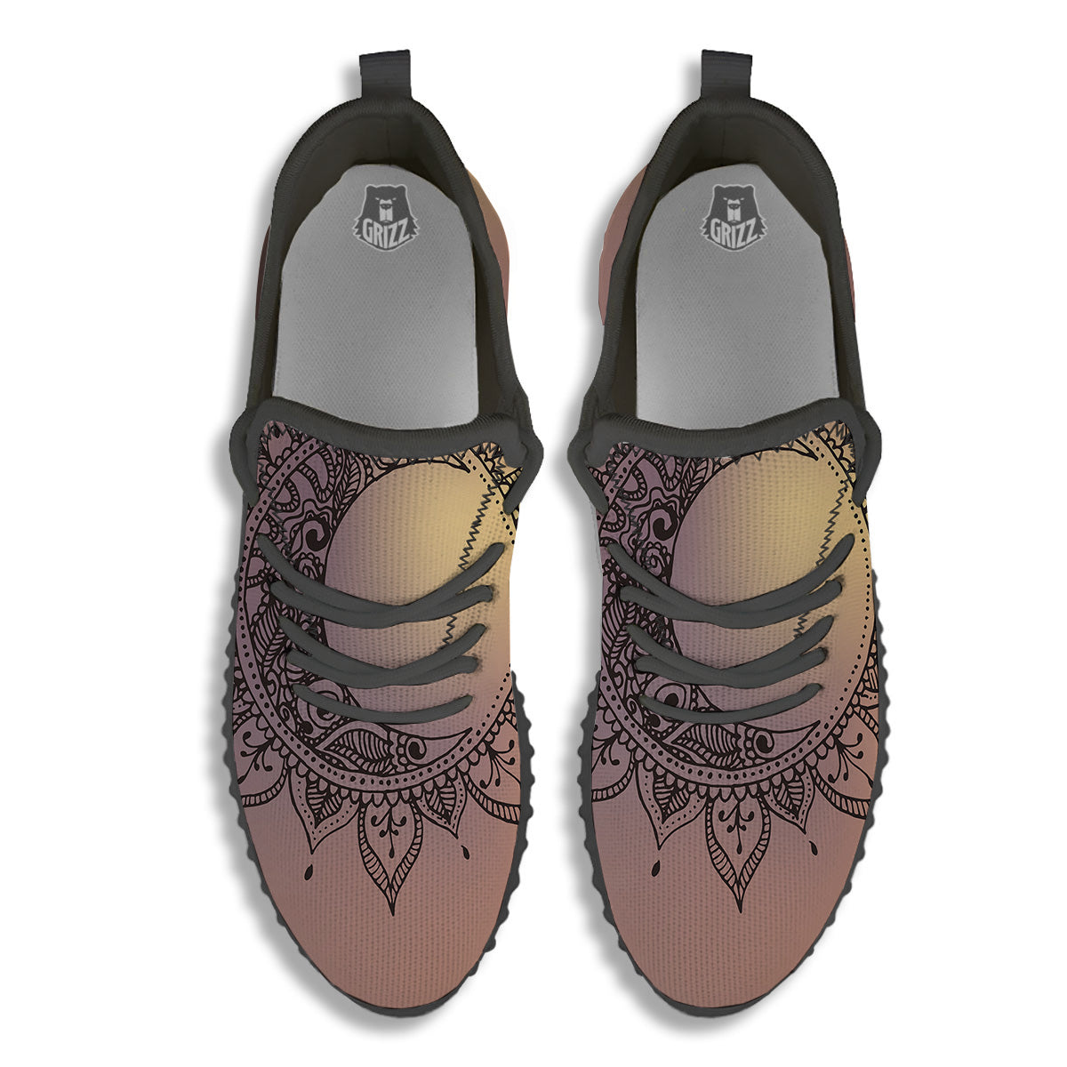 Moon And Bohemian Sun Print Black Walking Shoes-grizzshop