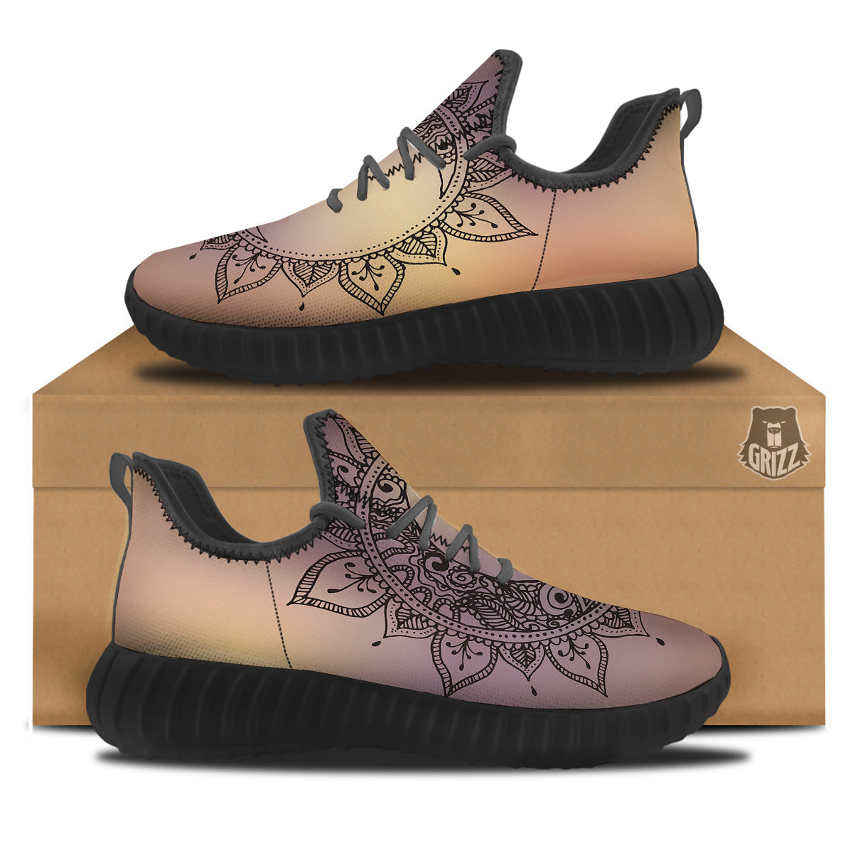 Moon And Bohemian Sun Print Black Walking Shoes-grizzshop