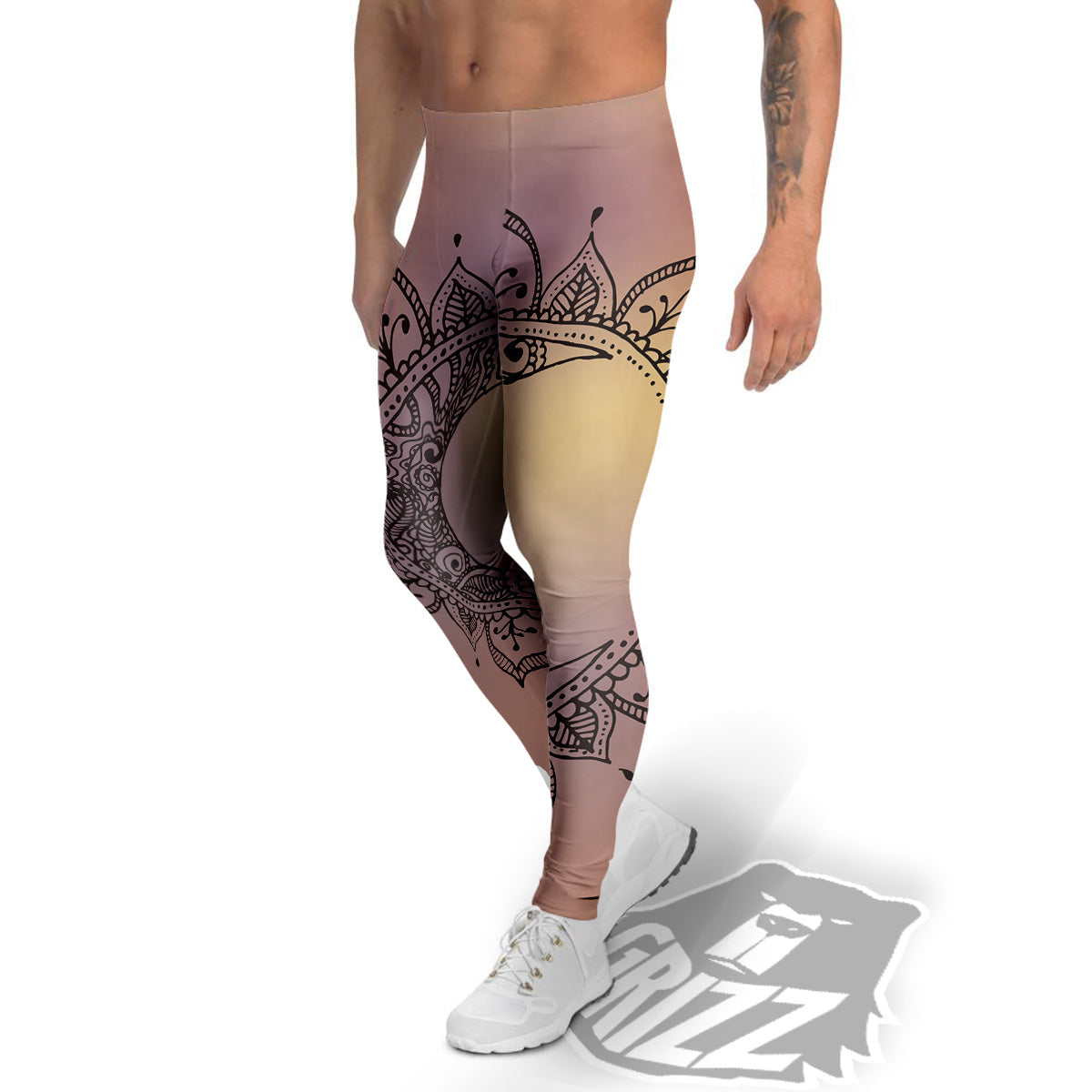 Moon And Bohemian Sun Print Men's Leggings-grizzshop