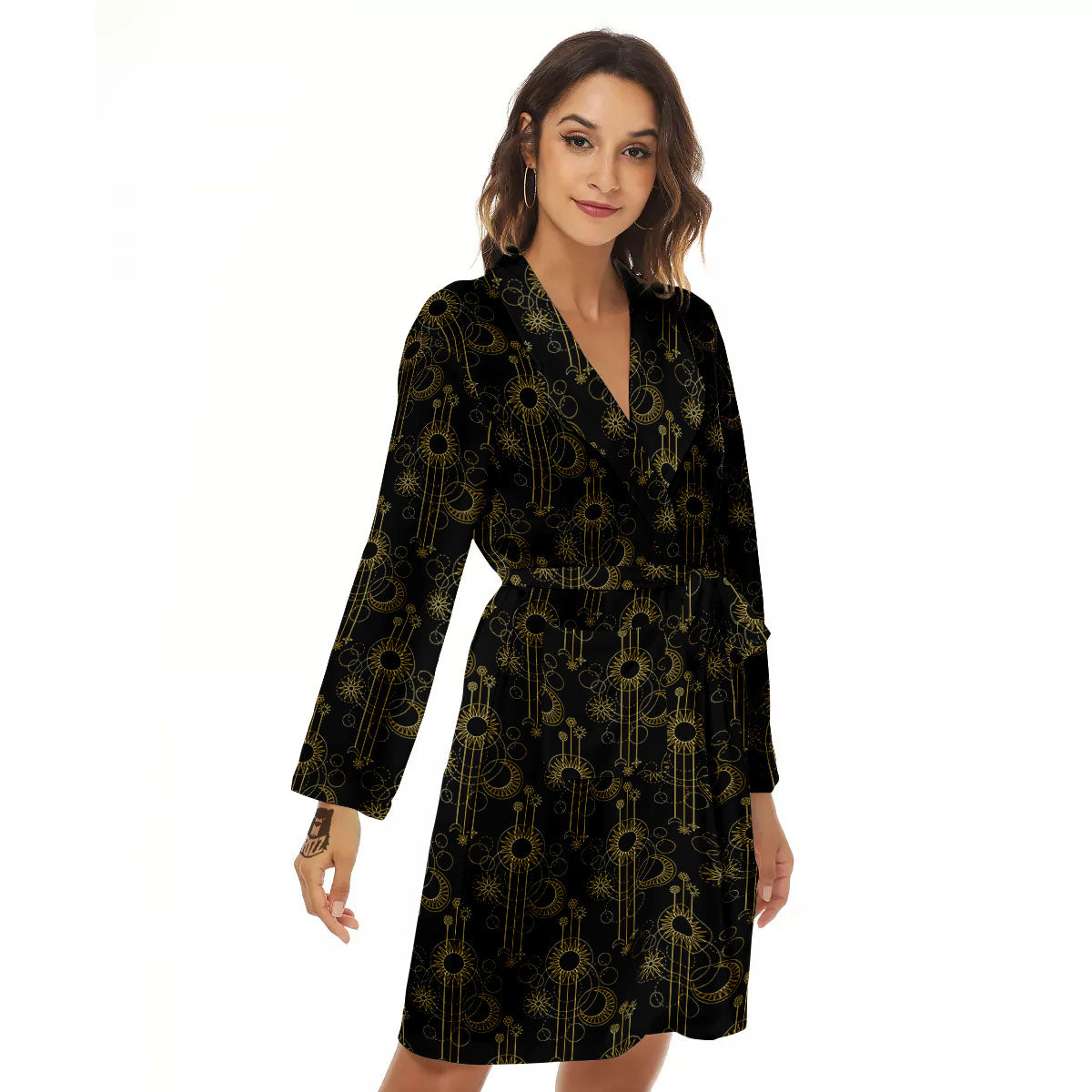 Moon And Boho Sun Print Pattern Women's Robe-grizzshop
