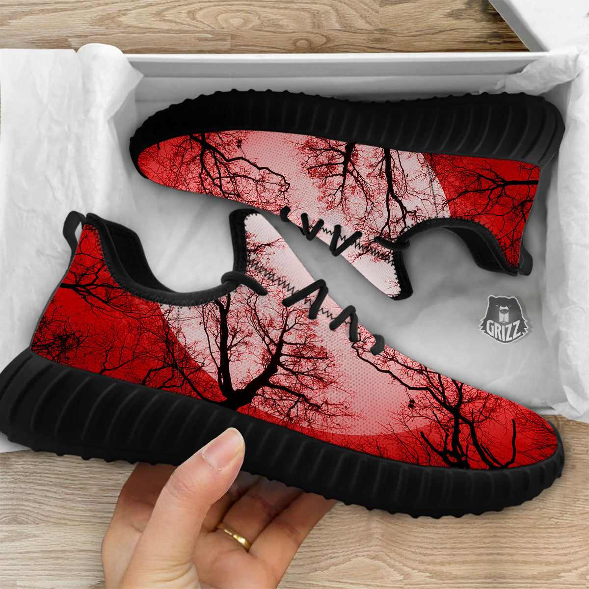 Moon And Horror Forest Print Black Walking Shoes-grizzshop