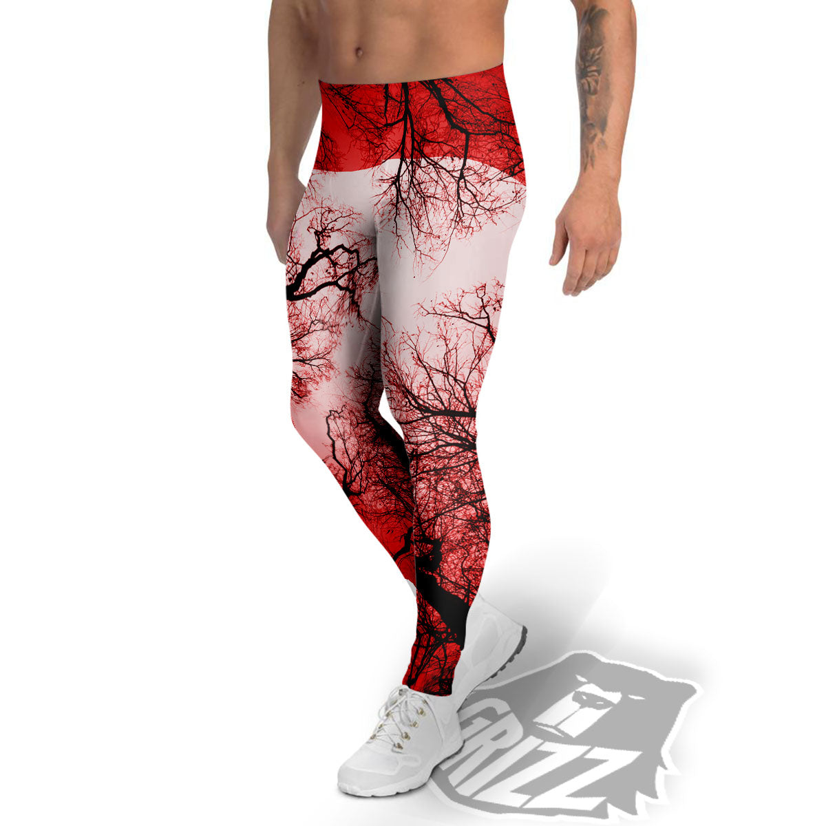 Moon And Horror Forest Print Men's Leggings-grizzshop