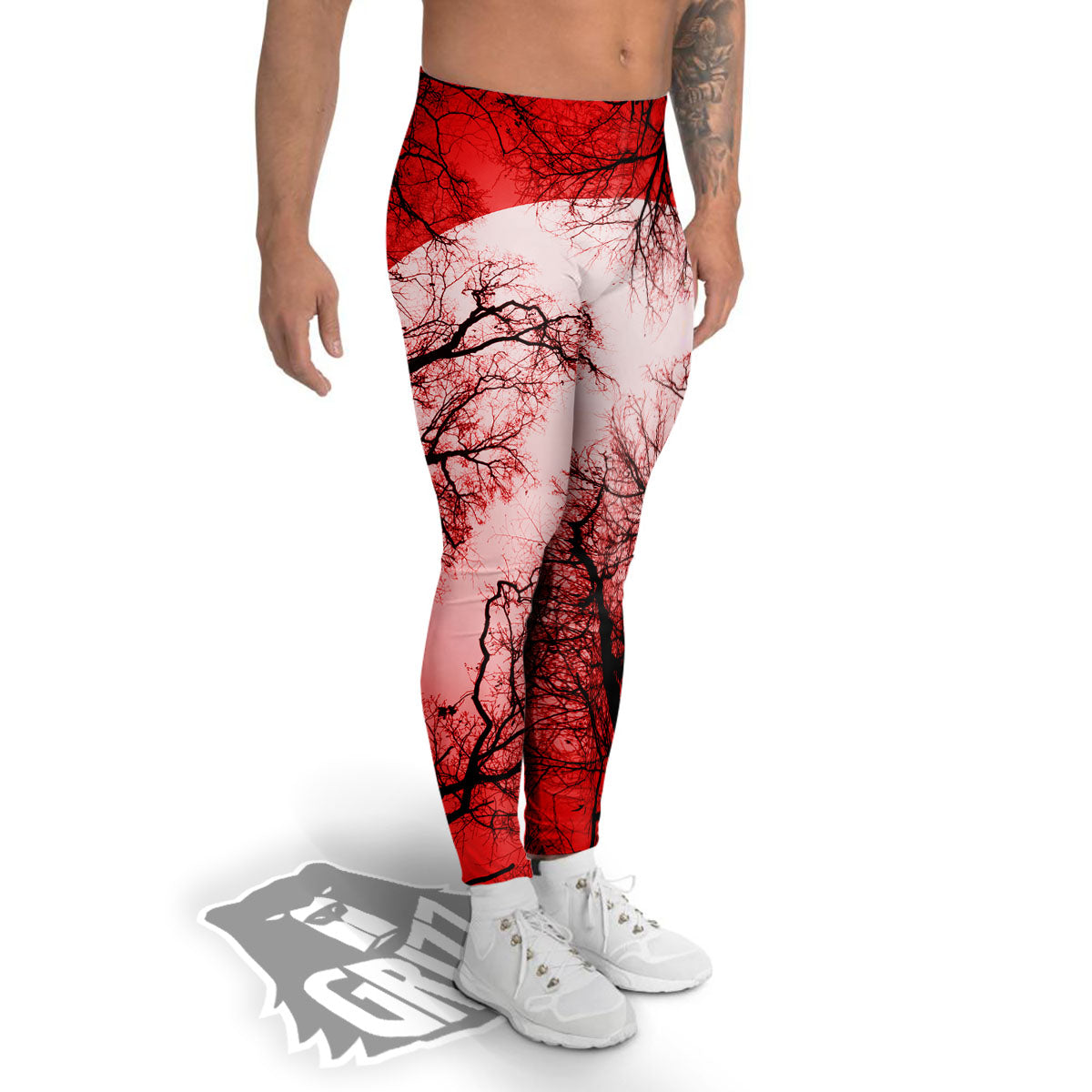 Moon And Horror Forest Print Men's Leggings-grizzshop