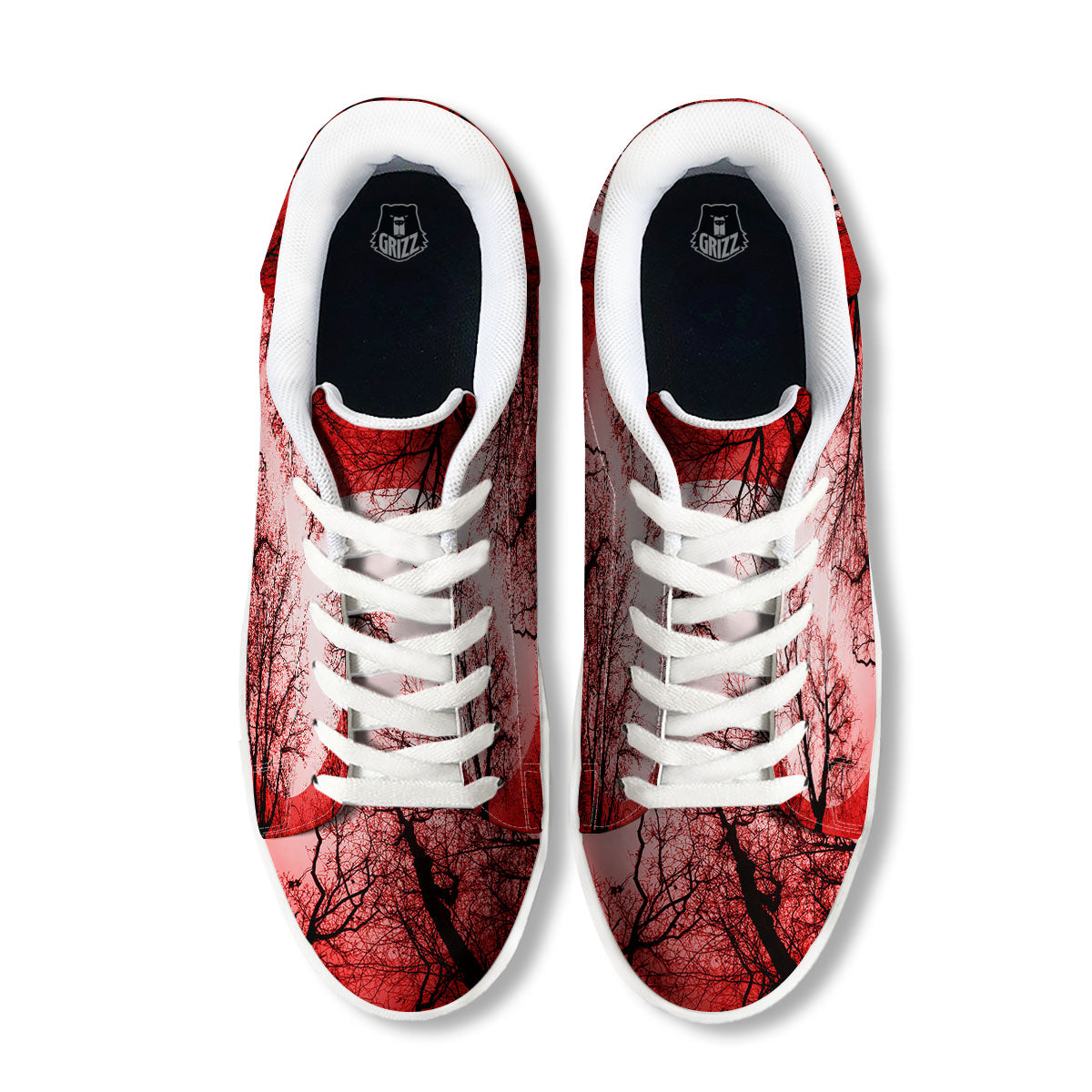 Moon And Horror Forest Print White Low Top Sneakers-grizzshop