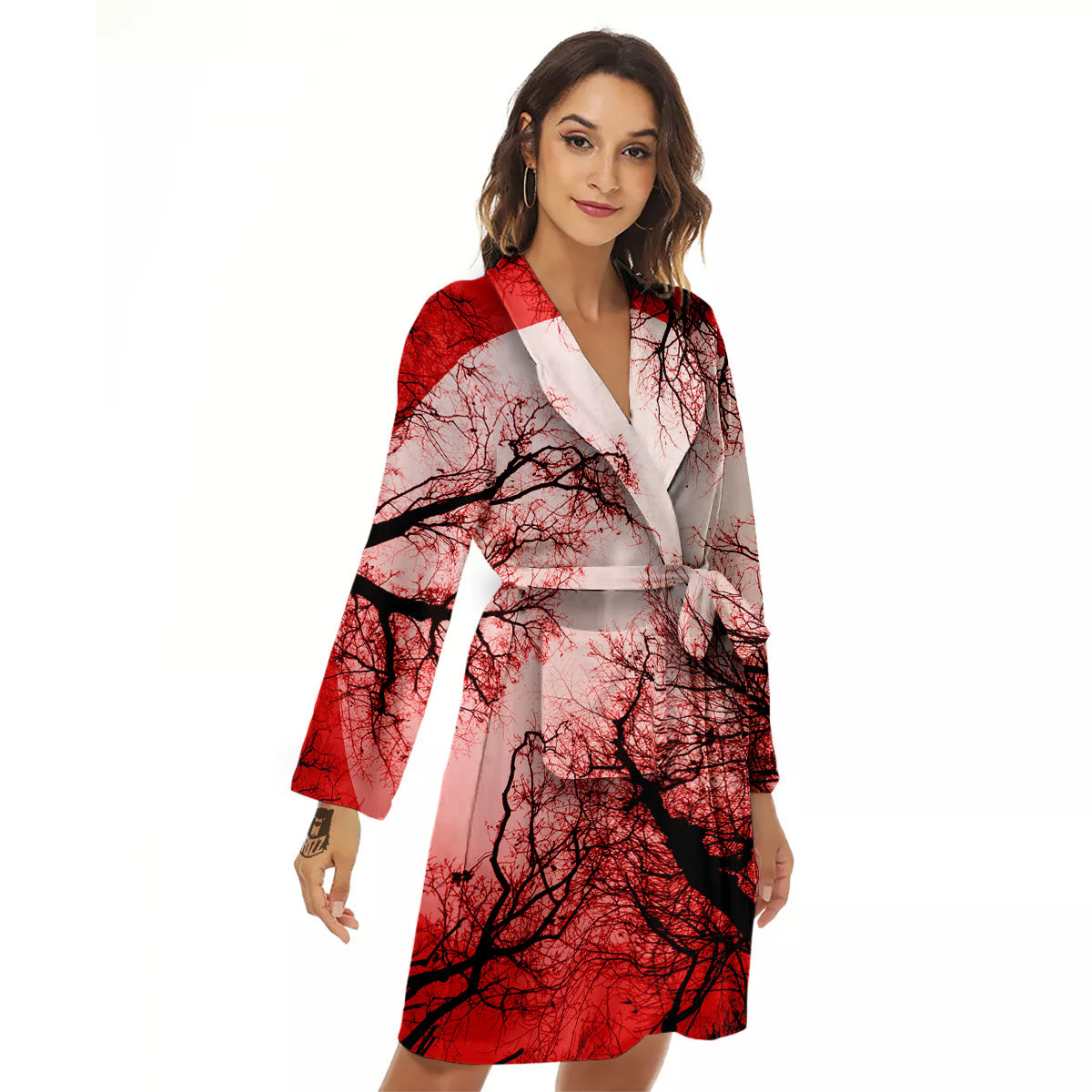 Moon And Horror Forest Print Women's Robe-grizzshop