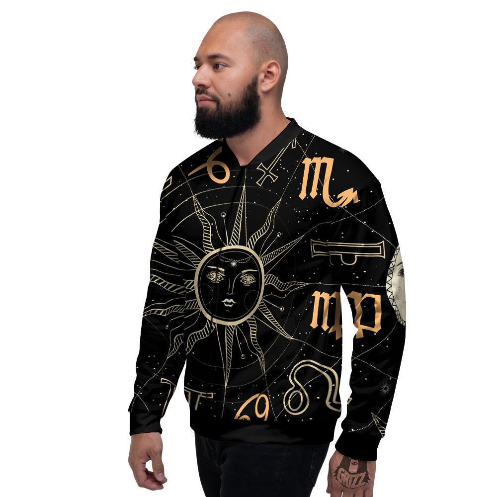 Moon And Vintage Sun Print Men's Bomber Jacket-grizzshop