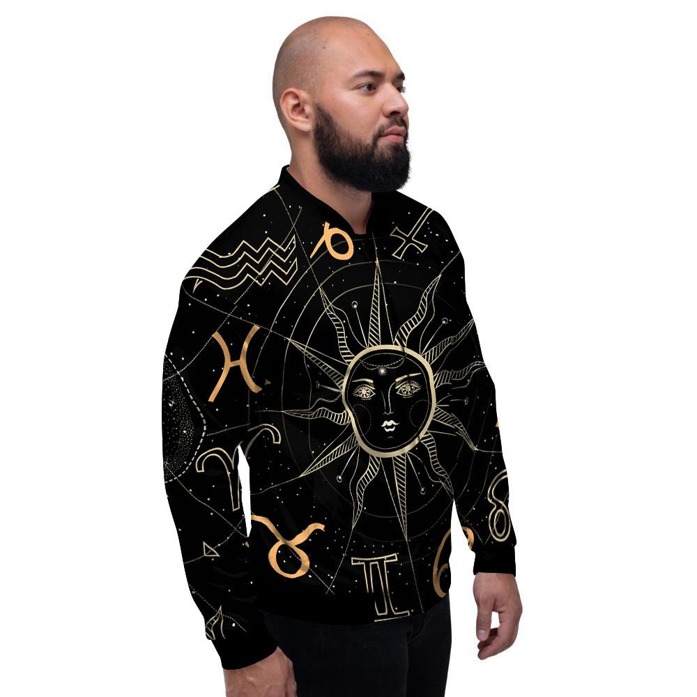 Moon And Vintage Sun Print Men's Bomber Jacket-grizzshop