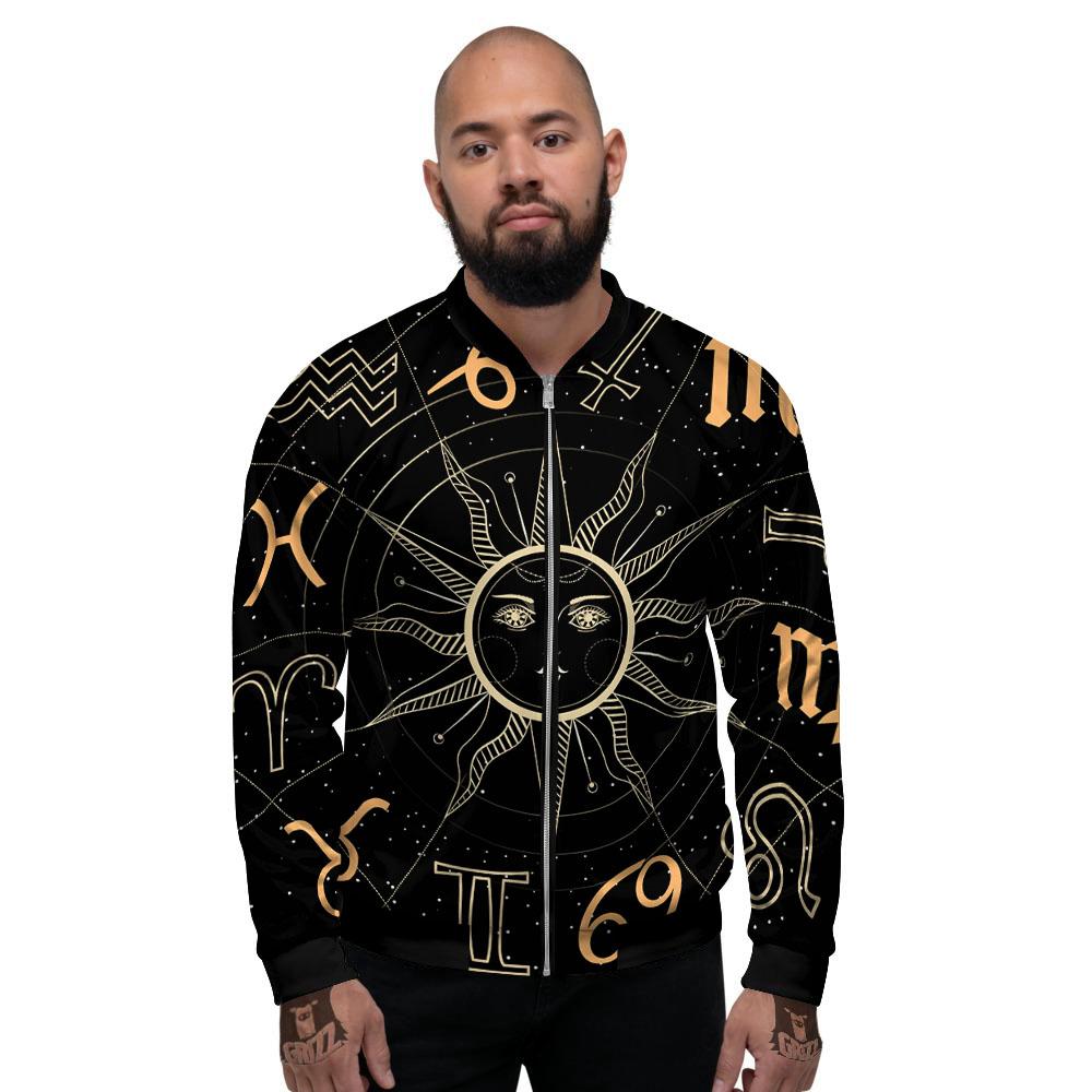Moon And Vintage Sun Print Men's Bomber Jacket-grizzshop
