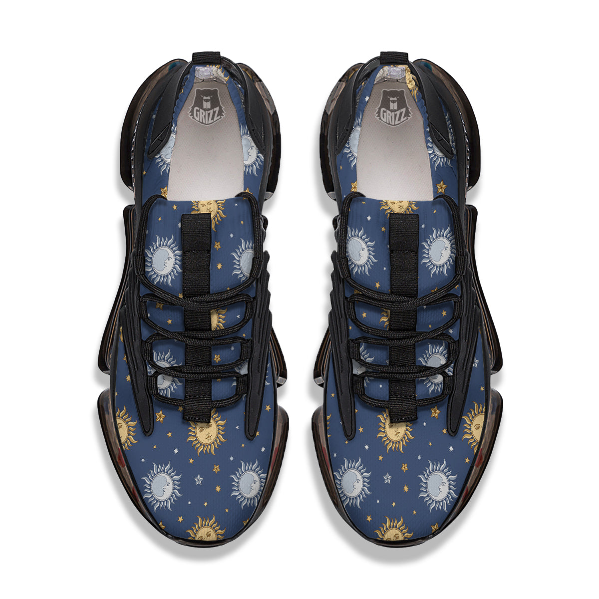 Moon And Vintage Sun Print Pattern Black Gym Shoes-grizzshop
