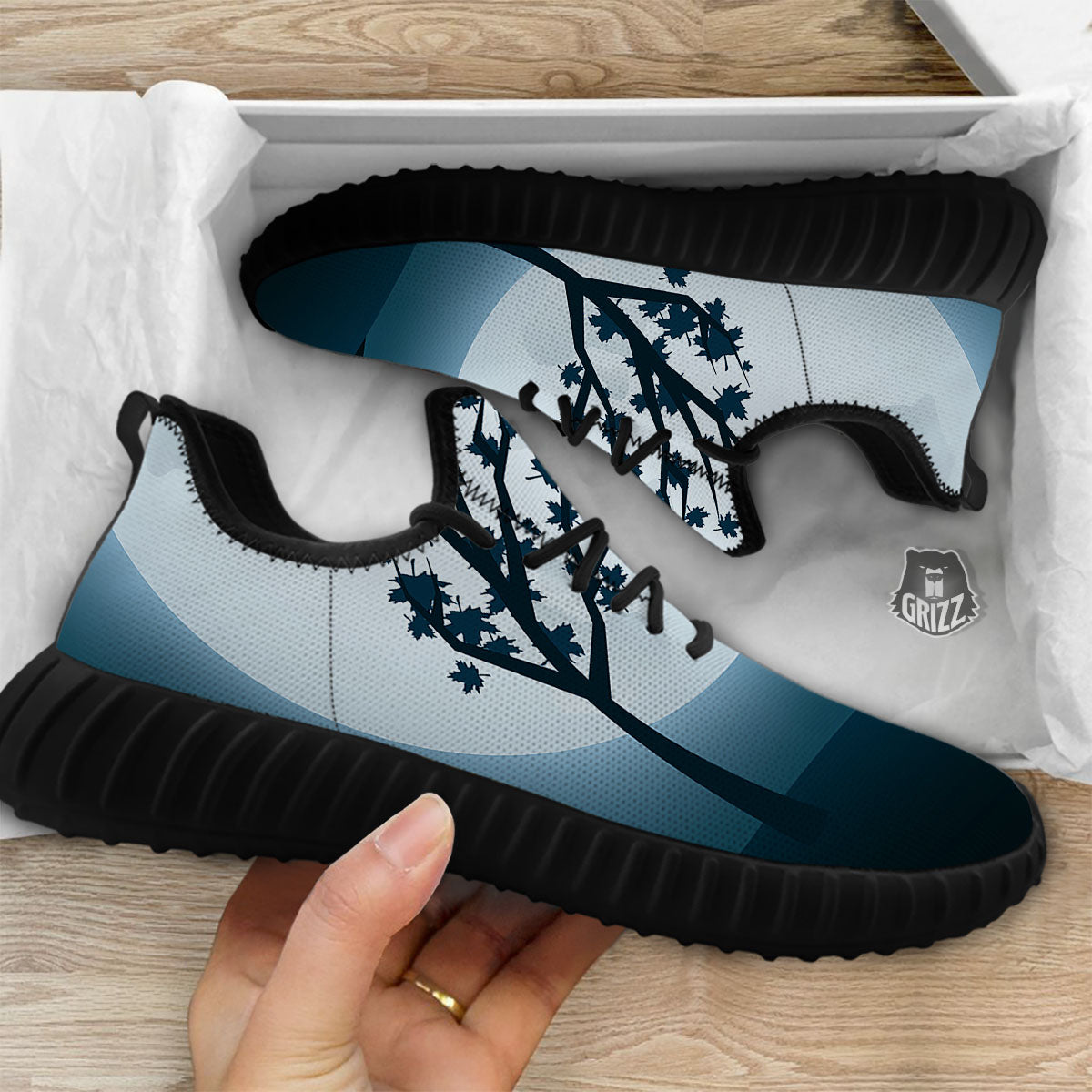 Moon Full Autumn Print Black Walking Shoes-grizzshop