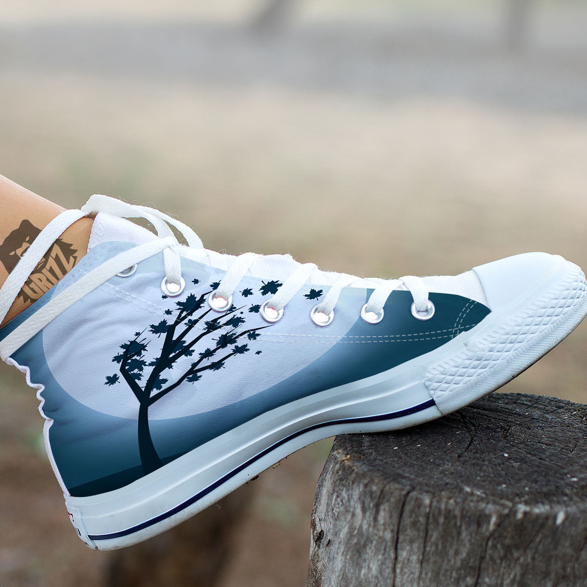 Moon Full Autumn Print White High Top Shoes-grizzshop
