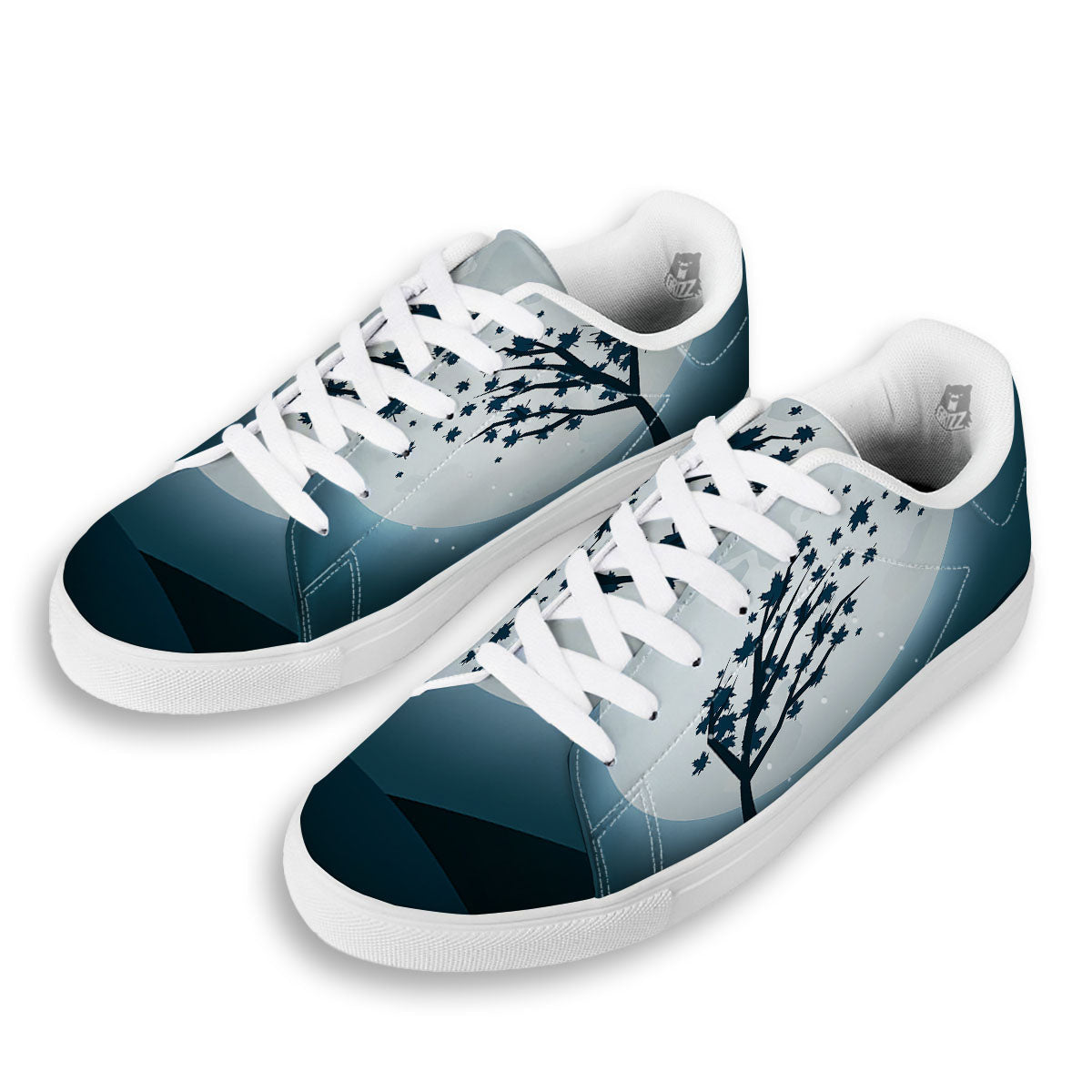 Moon Full Autumn Print White Low Top Sneakers-grizzshop