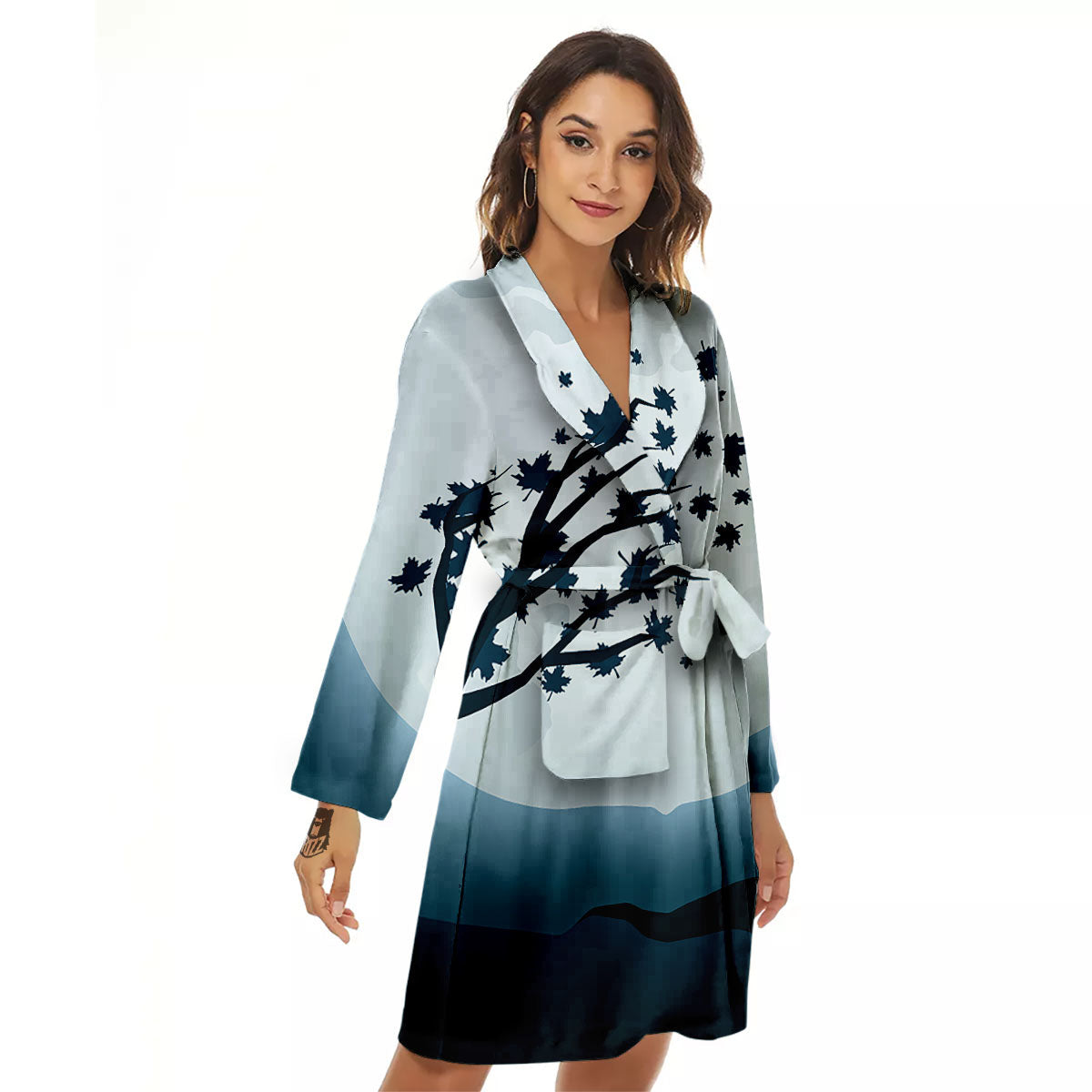 Moon Full Autumn Print Women's Robe-grizzshop