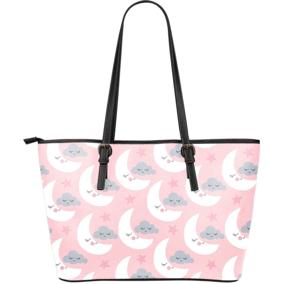 Moon Pattern Print Leather Tote Bag-grizzshop