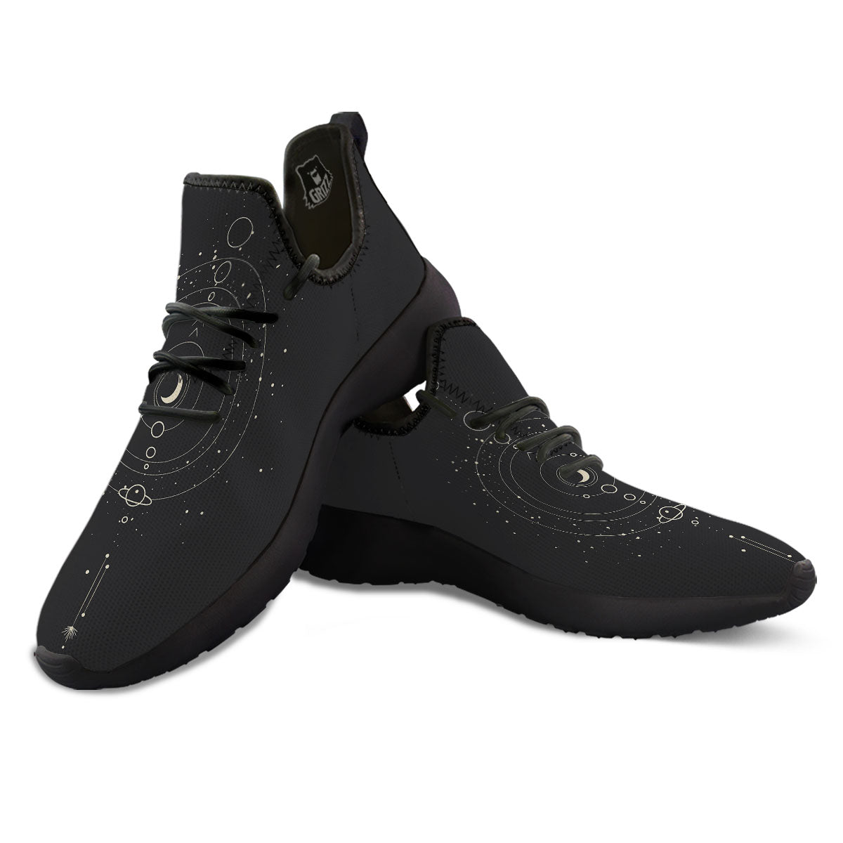 Moon Phase Galaxy Print Black Athletic Shoes-grizzshop