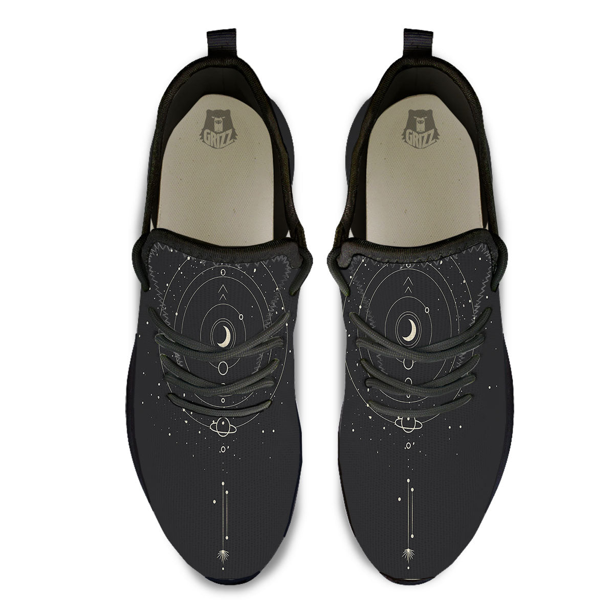 Moon Phase Galaxy Print Black Athletic Shoes-grizzshop