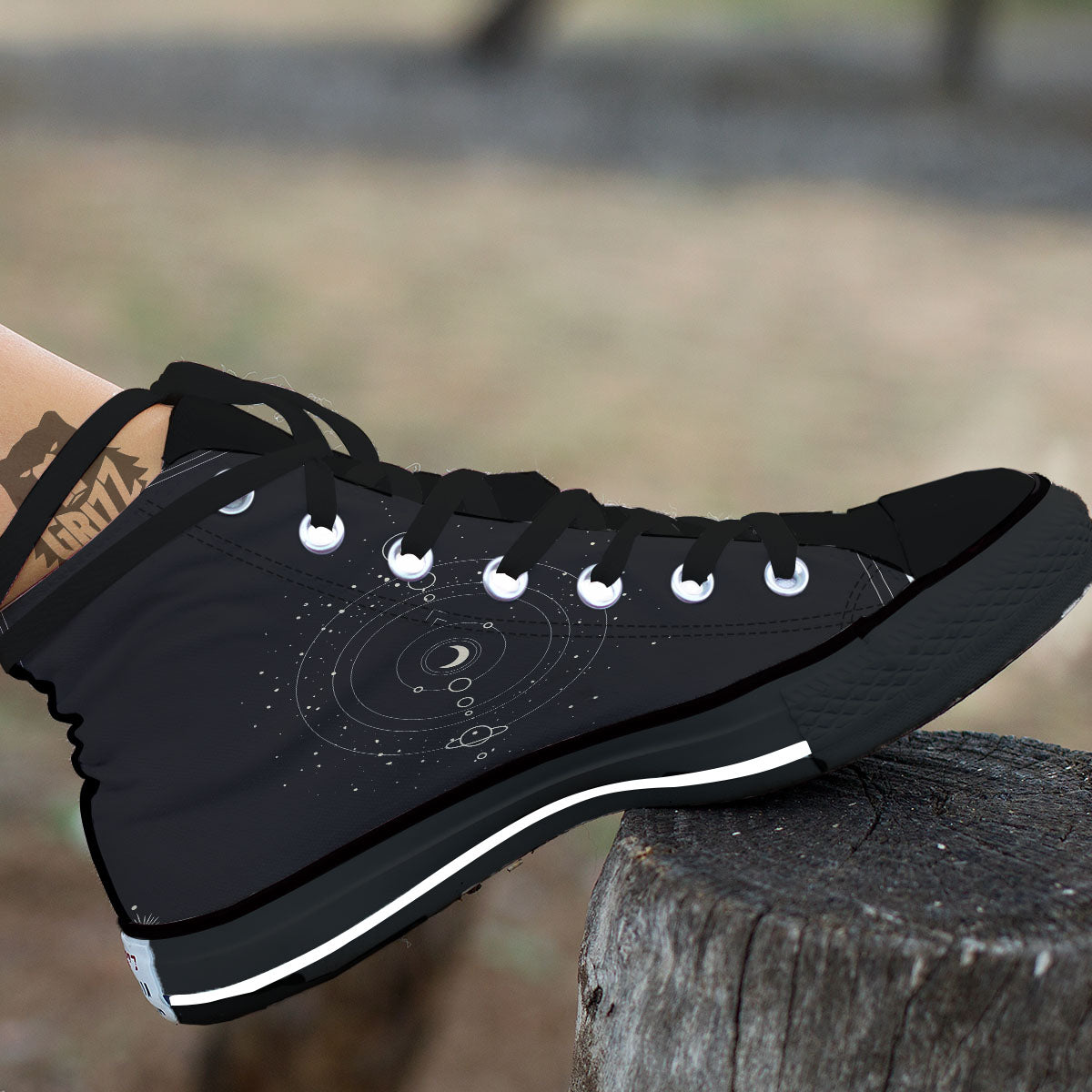Moon Phase Galaxy Print Black High Top Shoes-grizzshop