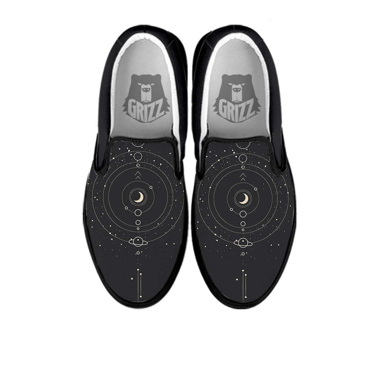 Moon Phase Galaxy Print Black Slip On Shoes-grizzshop