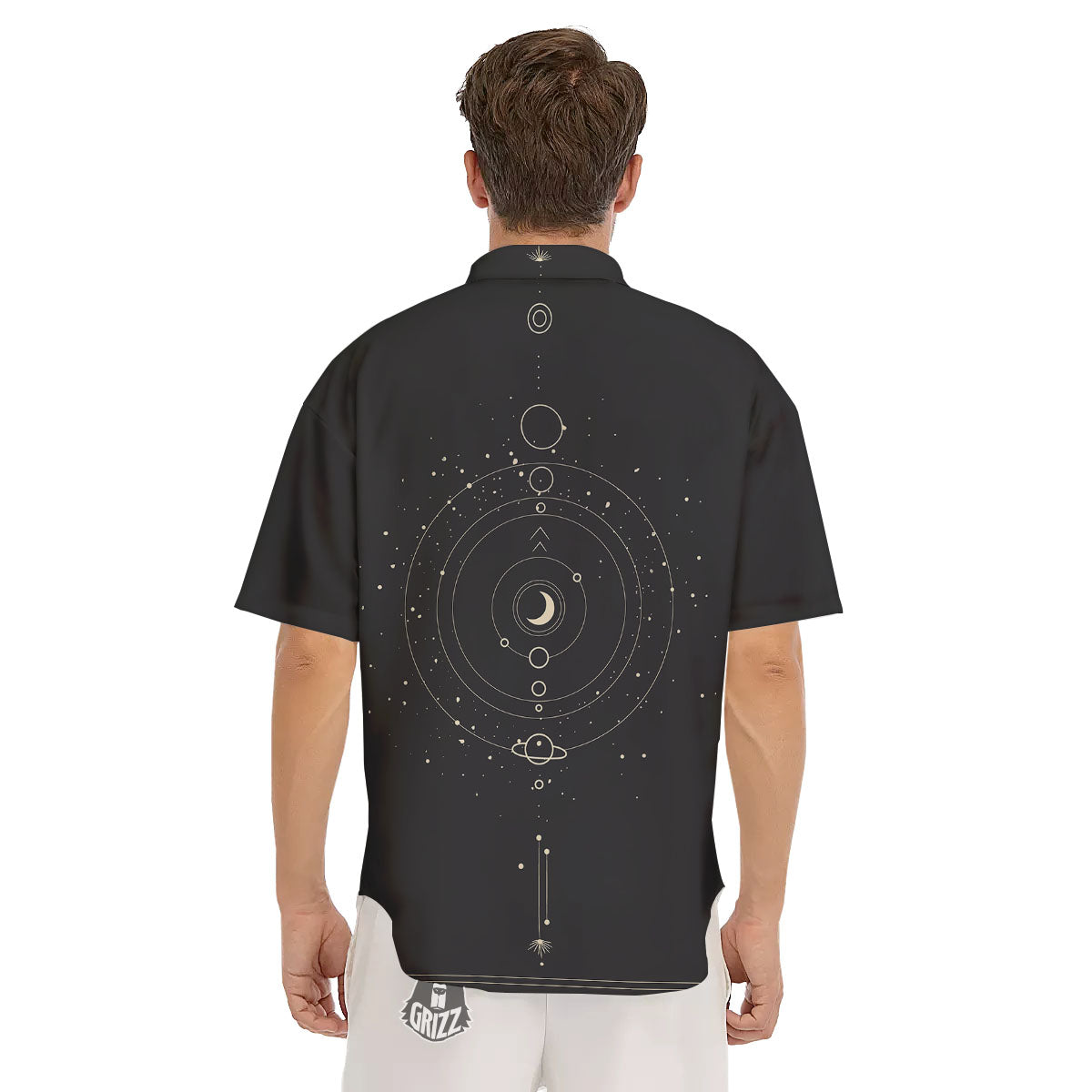 Moon Phase Galaxy Print Men's Short Sleeve Shirts-grizzshop