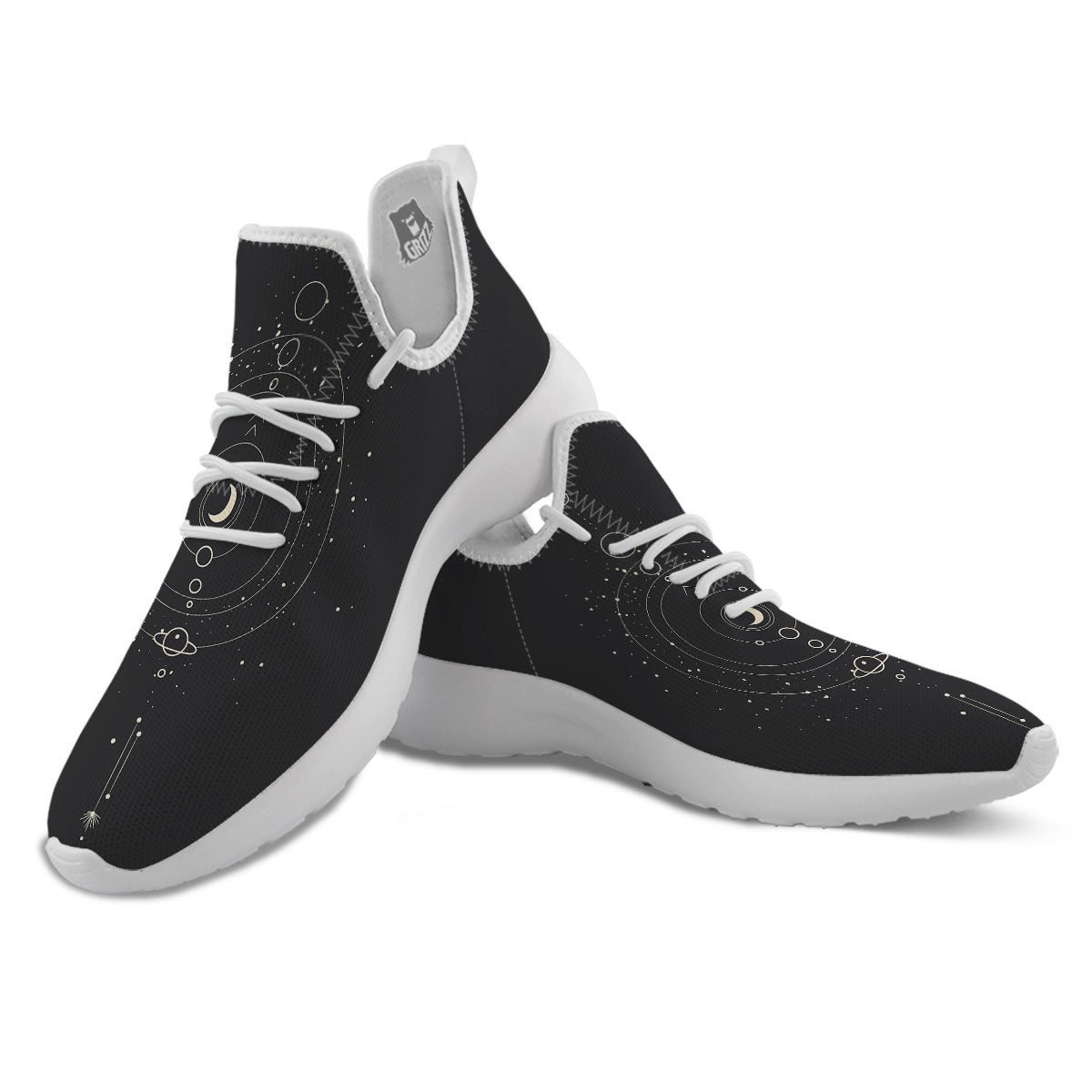 Moon Phase Galaxy Print White Athletic Shoes-grizzshop