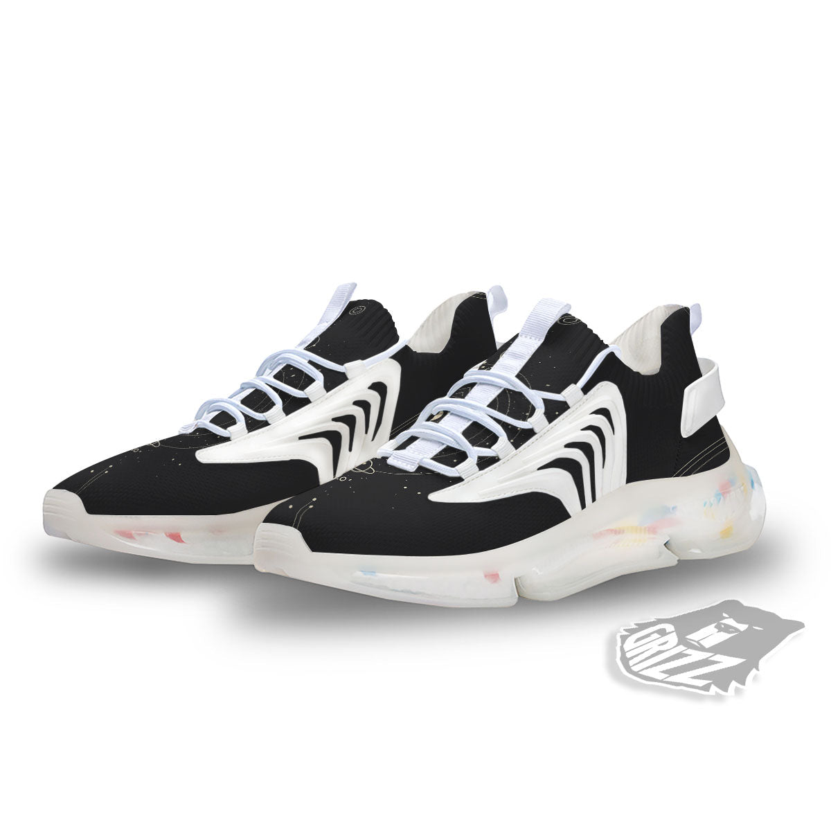 Moon Phase Galaxy Print White Gym Shoes-grizzshop